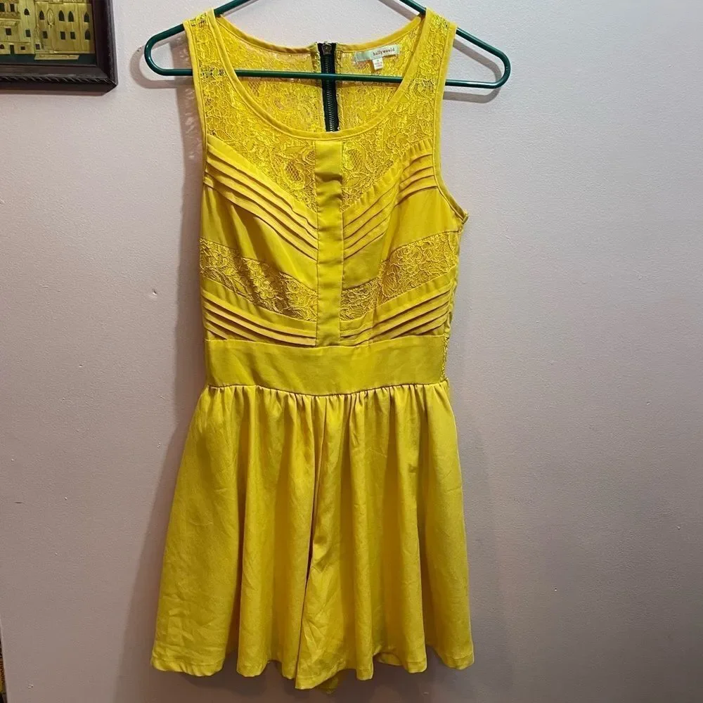 Hollywould Goldenrod Flowy Lace Wasp Waist Romper